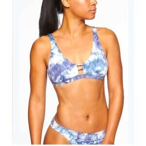 Athleta Tulum Tie Dye Blue White Cheeky Bikini Top Bottom Matching Set  XS Small